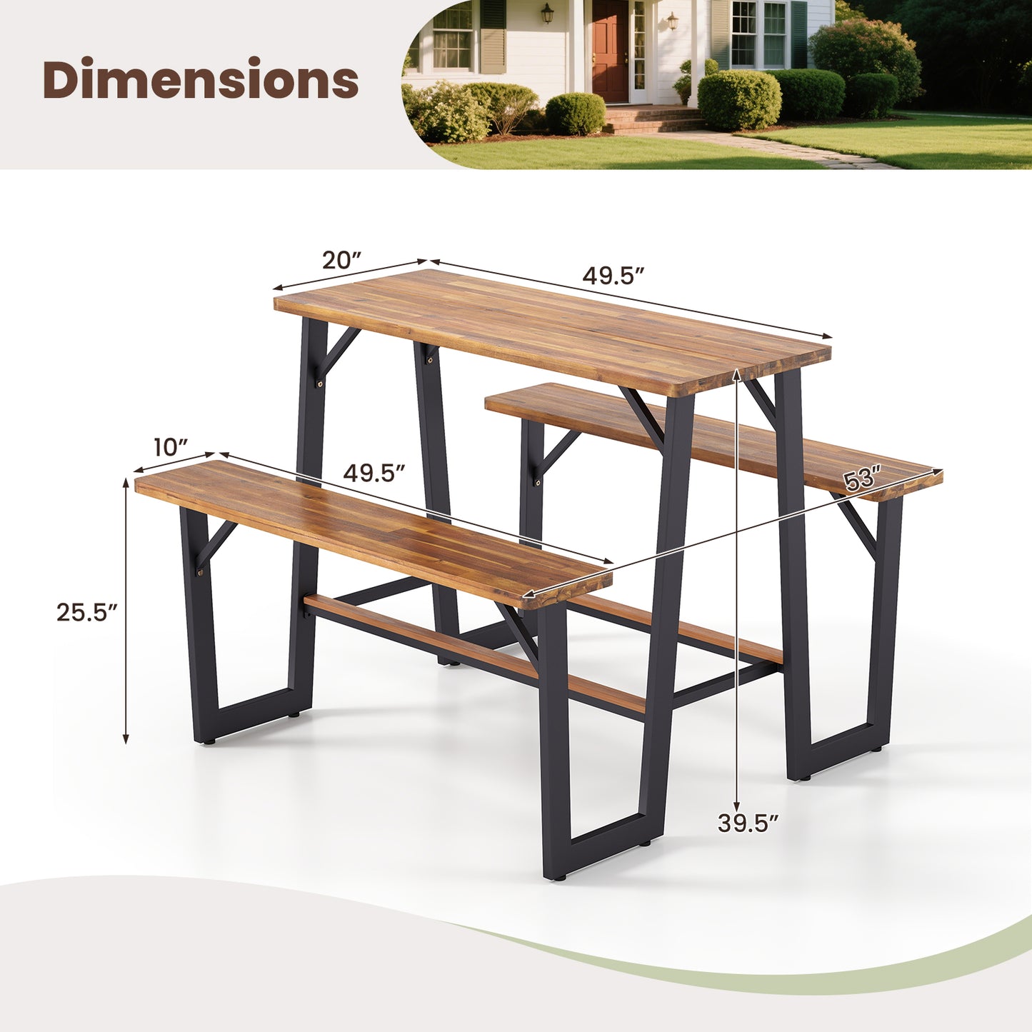 Patio Picnic Table Bench Set with Acacia Wood Tabletop and Benchtop, Natural Patio Dining Sets at Gallery Canada
