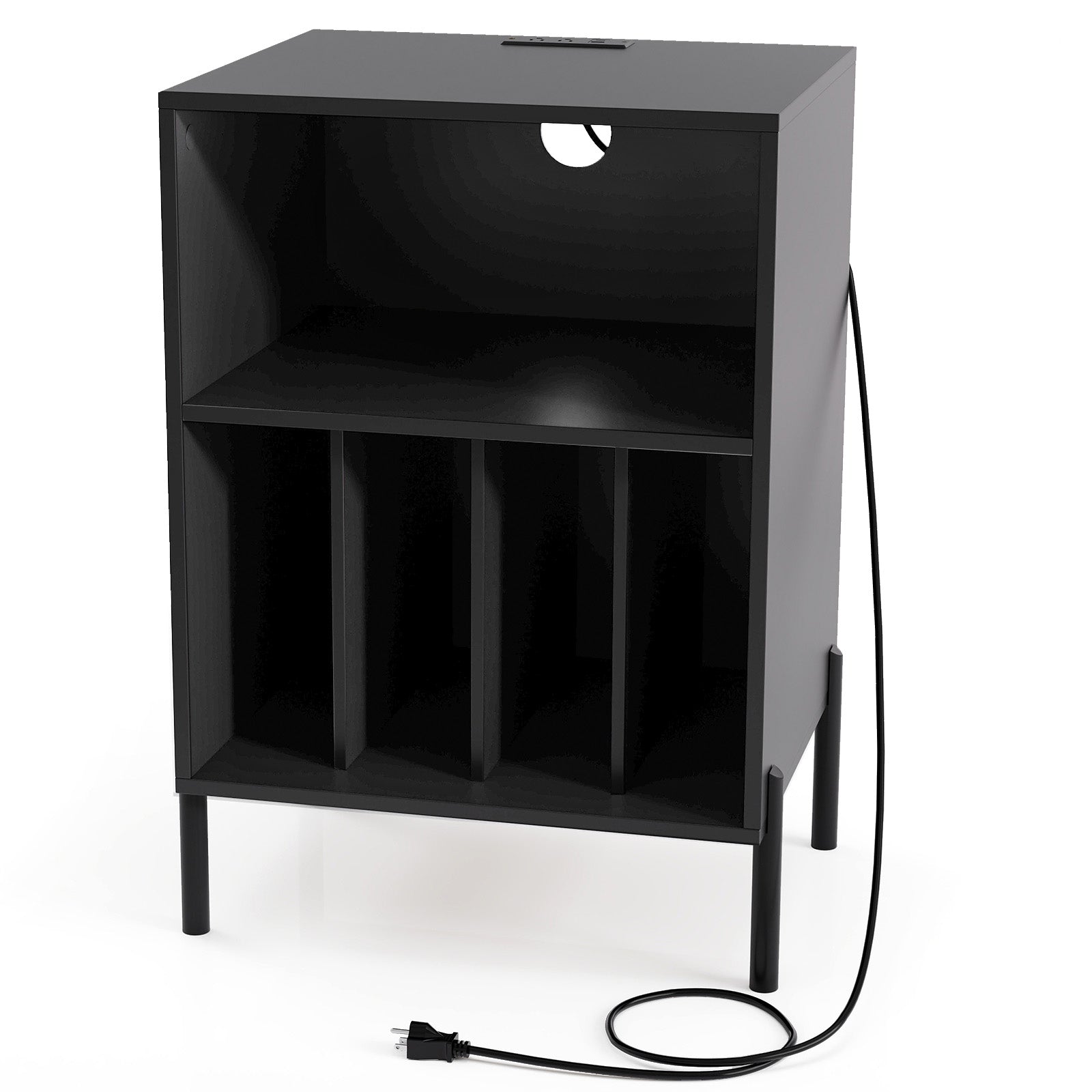 Record Player Stand with Record Storage Shelf and Charging Station, Black End & Side Tables Black at Gallery Canada