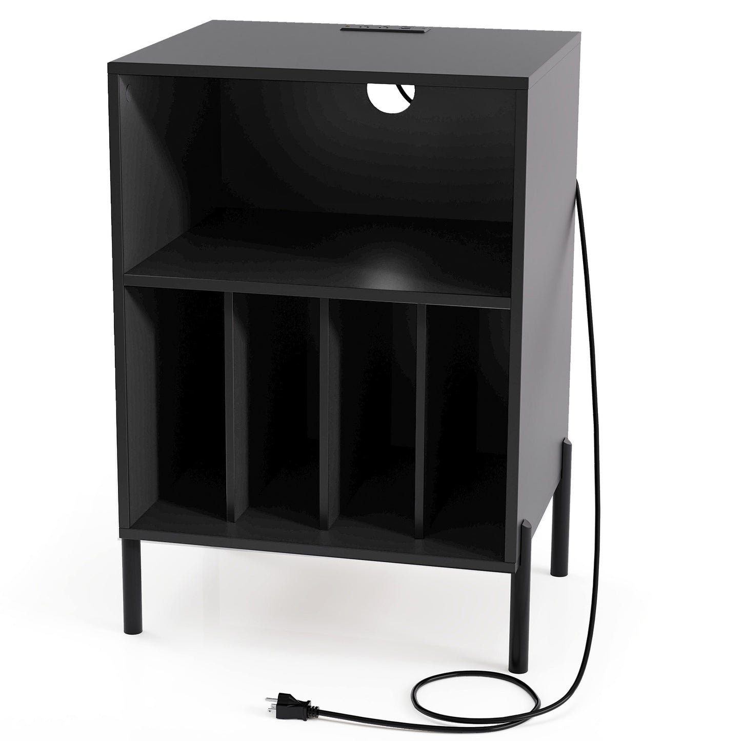 Record Player Stand with Record Storage Shelf and Charging Station, Black End & Side Tables at Gallery Canada