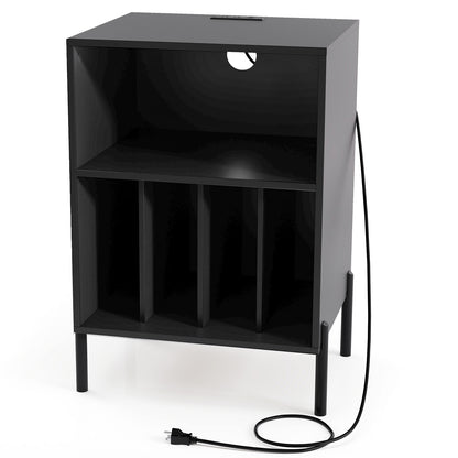Record Player Stand with Record Storage Shelf and Charging Station, Black End & Side Tables at Gallery Canada