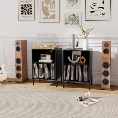 Record Player Stand with Record Storage Shelf and Charging Station, Black End & Side Tables at Gallery Canada