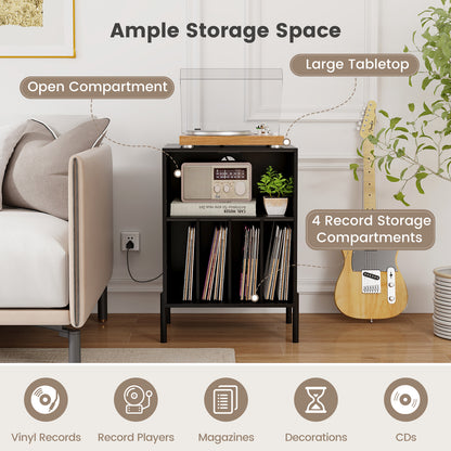 Record Player Stand with Record Storage Shelf and Charging Station, Black End & Side Tables at Gallery Canada