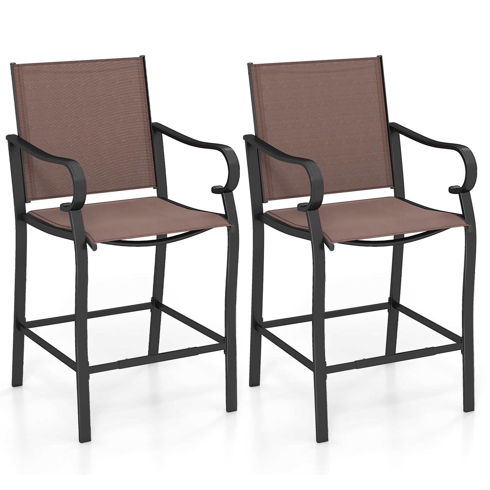 Outdoor Counter Height Bar Stools, Set of 2, Breathable Mesh Fabric, Brown Patio Bar Furniture at Gallery Canada