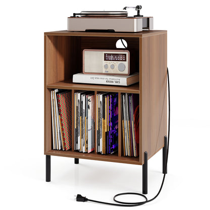 Record Player Stand with Record Storage Shelf and Charging Station, Walnut End & Side Tables at Gallery Canada