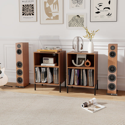 Record Player Stand with Record Storage Shelf and Charging Station, Walnut End & Side Tables at Gallery Canada