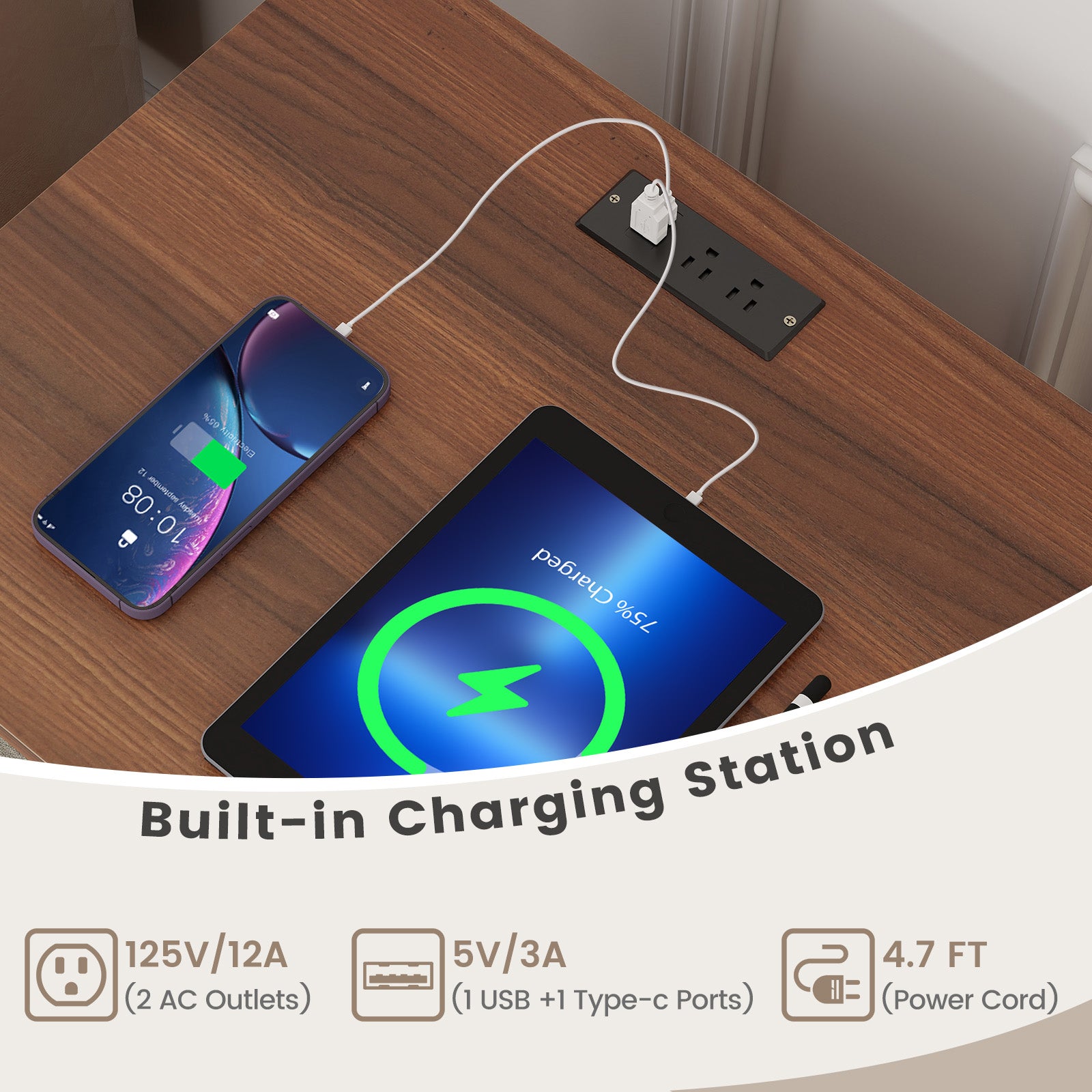 Record Player Stand with Record Storage Shelf and Charging Station, Walnut End & Side Tables at Gallery Canada