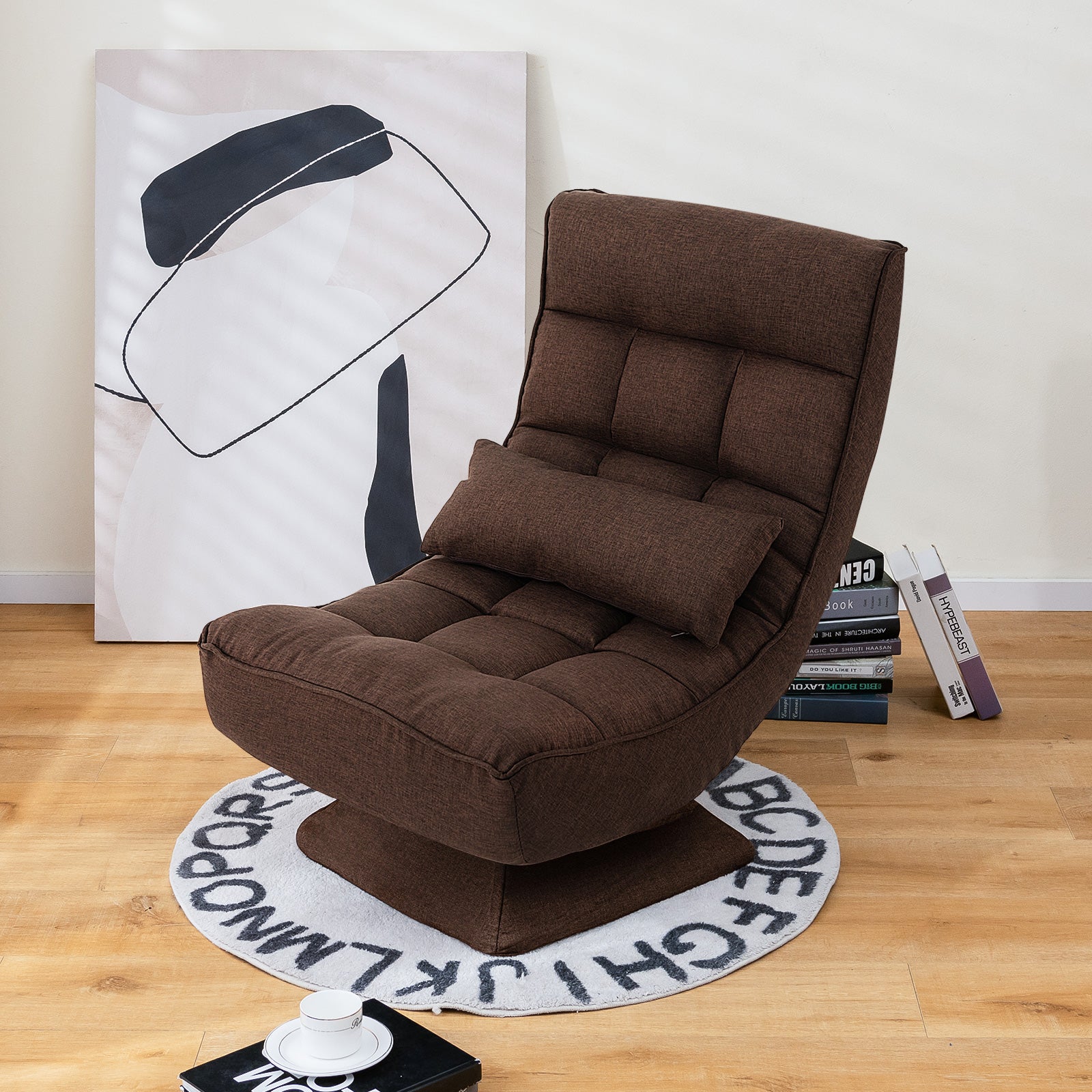 5-Level Adjustable 360° Swivel Floor Chair with Massage Pillow, Brown Floor Chairs at Gallery Canada
