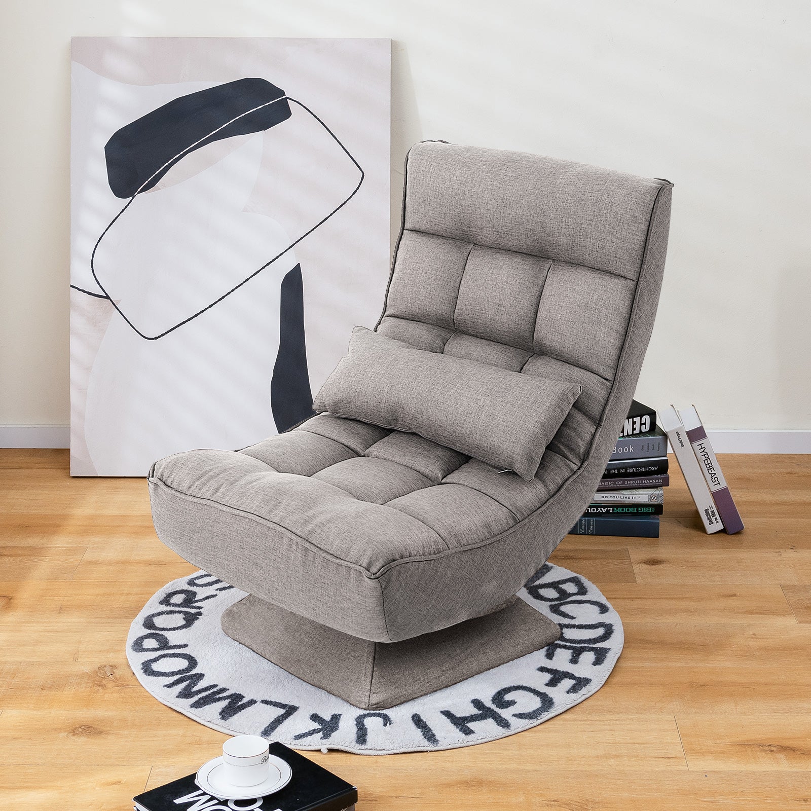 5-Level Adjustable 360° Swivel Floor Chair with Massage Pillow, Gray Floor Chairs at Gallery Canada