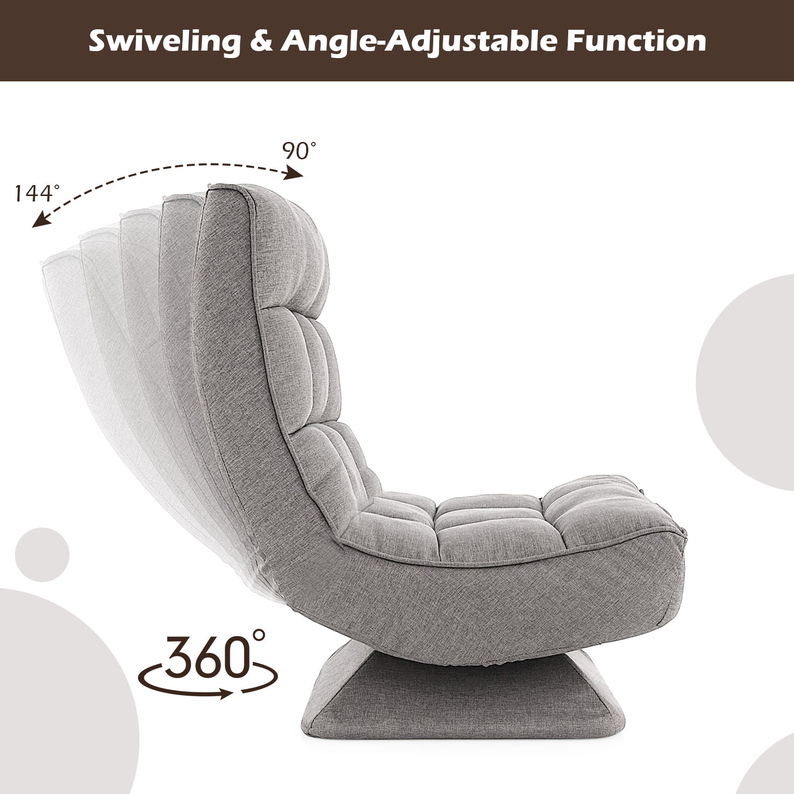5-Level Adjustable 360° Swivel Floor Chair with Massage Pillow, Gray Floor Chairs at Gallery Canada