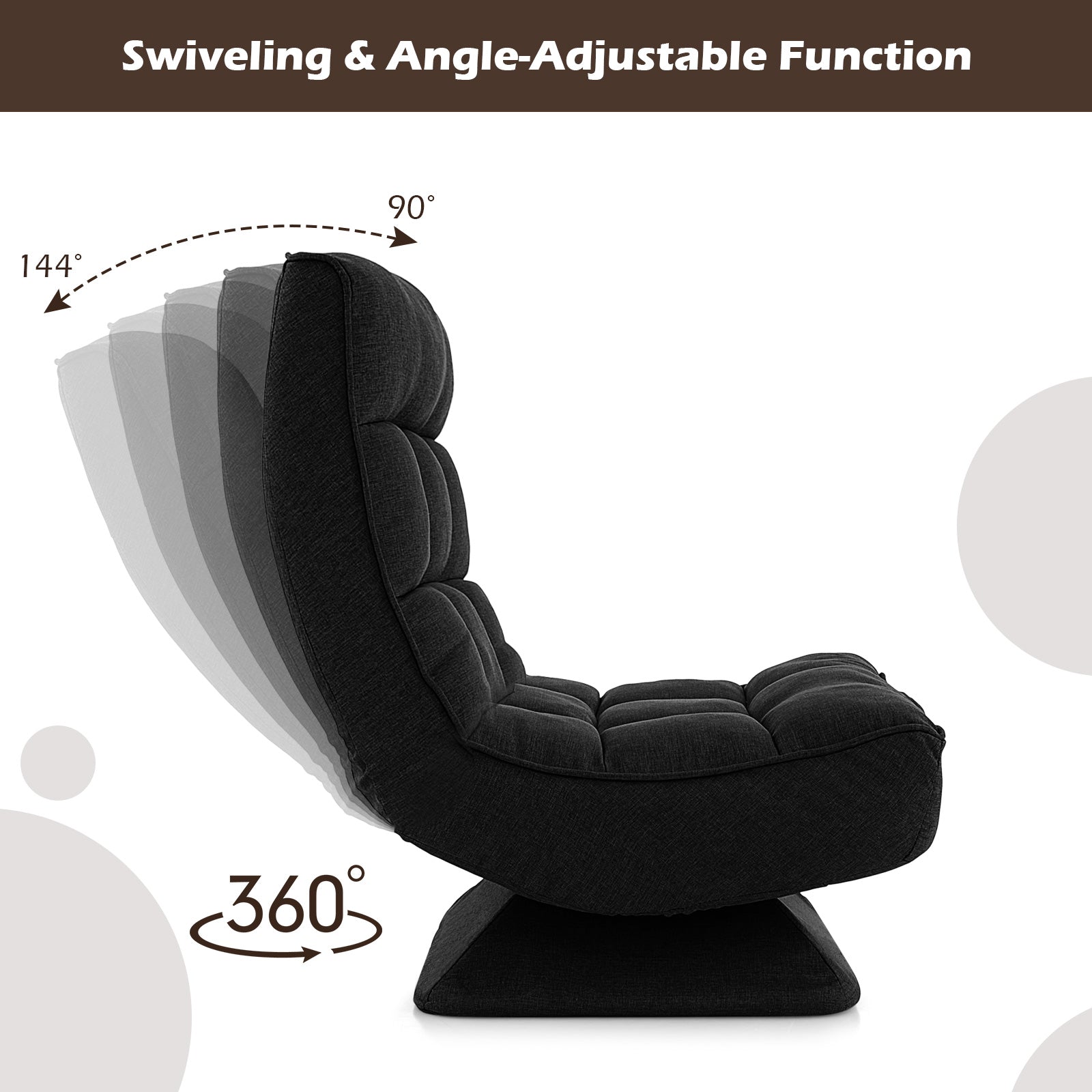 5-Level Adjustable 360° Swivel Floor Chair with Massage Pillow, Black Floor Chairs at Gallery Canada