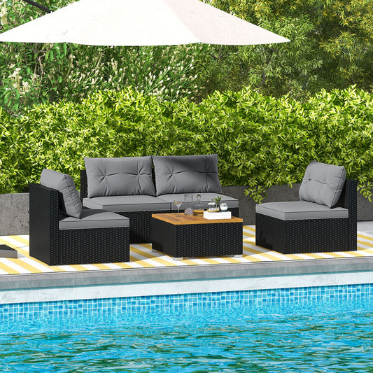 5 Piece Outdoor Furniture Set with Solid Tabletop and Soft Cushions, Gray Outdoor Sectionals Gray at Gallery Canada