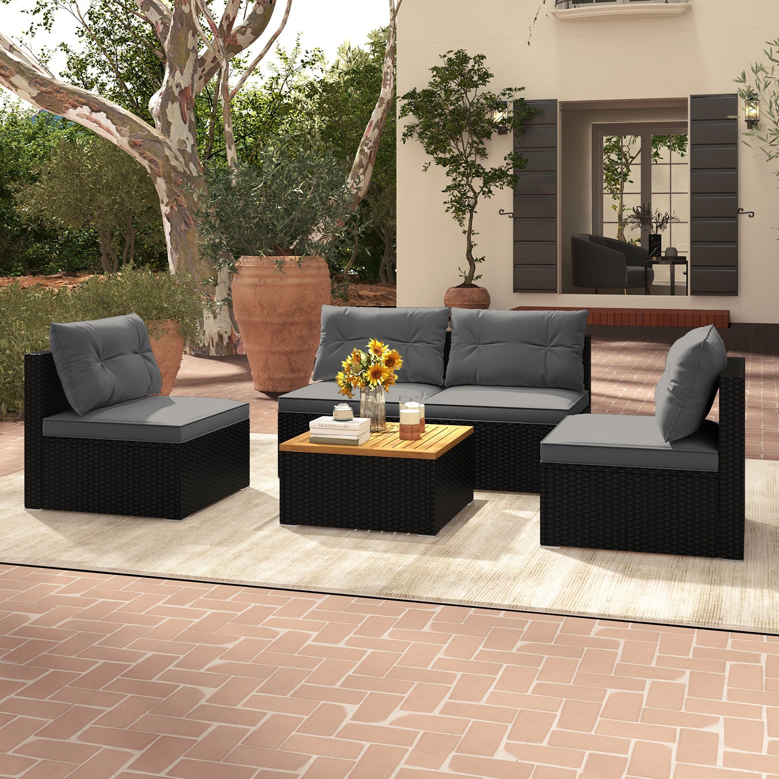 5 Piece Outdoor Furniture Set with Solid Tabletop and Soft Cushions, Gray Outdoor Sectionals at Gallery Canada