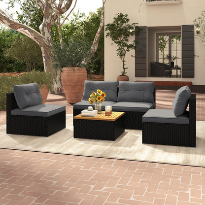 5 Piece Outdoor Furniture Set with Solid Tabletop and Soft Cushions, Gray Outdoor Sectionals at Gallery Canada