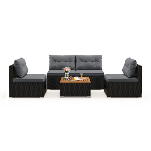 5 Piece Outdoor Furniture Set, Solid Tabletop, Soft Cushions, Gray