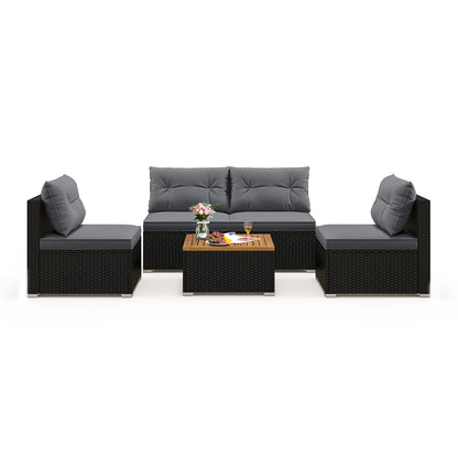 5 Piece Outdoor Furniture Set with Solid Tabletop and Soft Cushions, Gray Outdoor Sectionals Gray at Gallery Canada