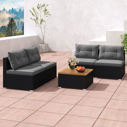 5 Piece Outdoor Furniture Set with Solid Tabletop and Soft Cushions, Gray Outdoor Sectionals at Gallery Canada