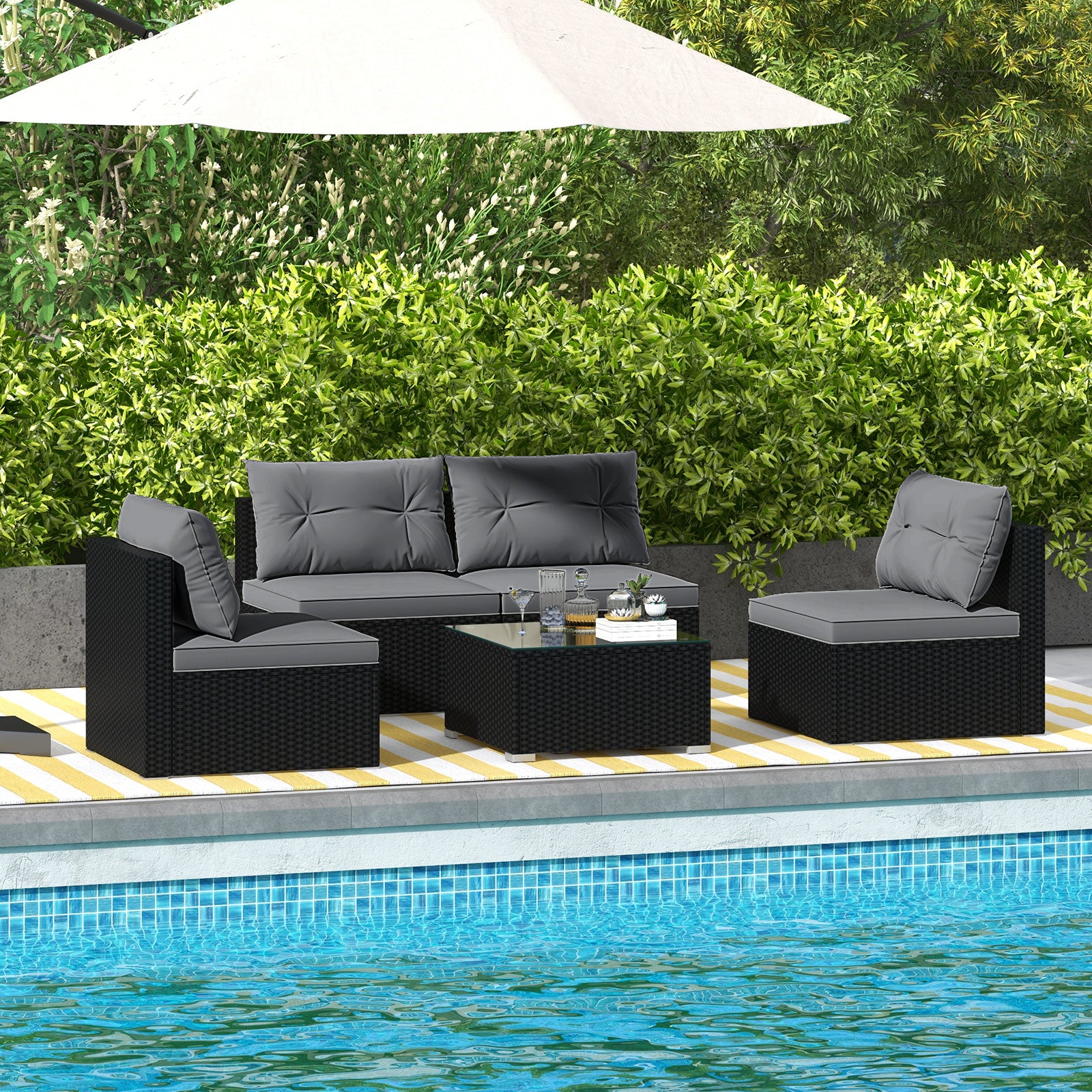 5-Piece Outdoor Patio Furniture Set with Cushions and Coffee Table, Gray Patio Conversation Sets at Gallery Canada