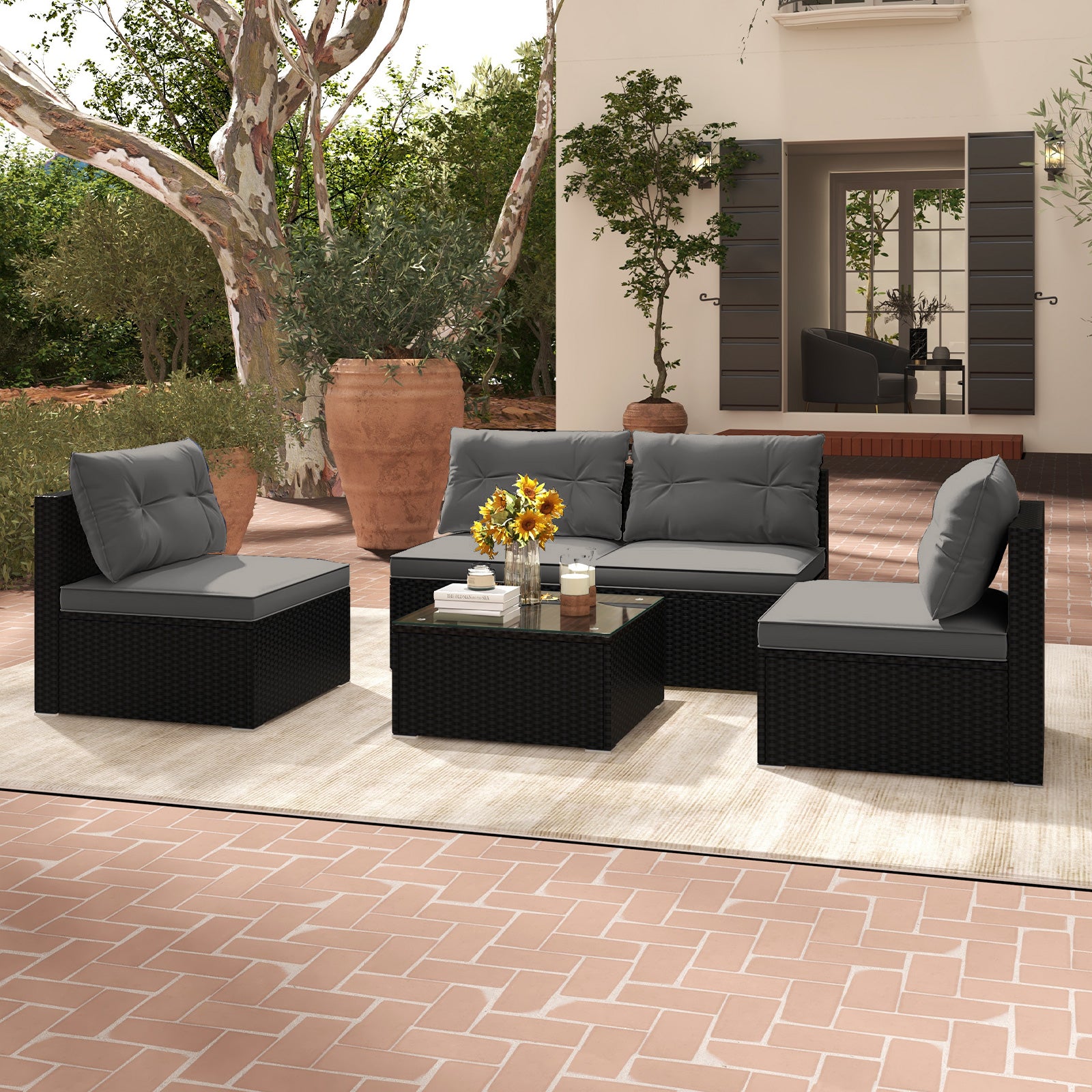 5-Piece Outdoor Patio Furniture Set with Cushions and Coffee Table, Gray Patio Conversation Sets at Gallery Canada