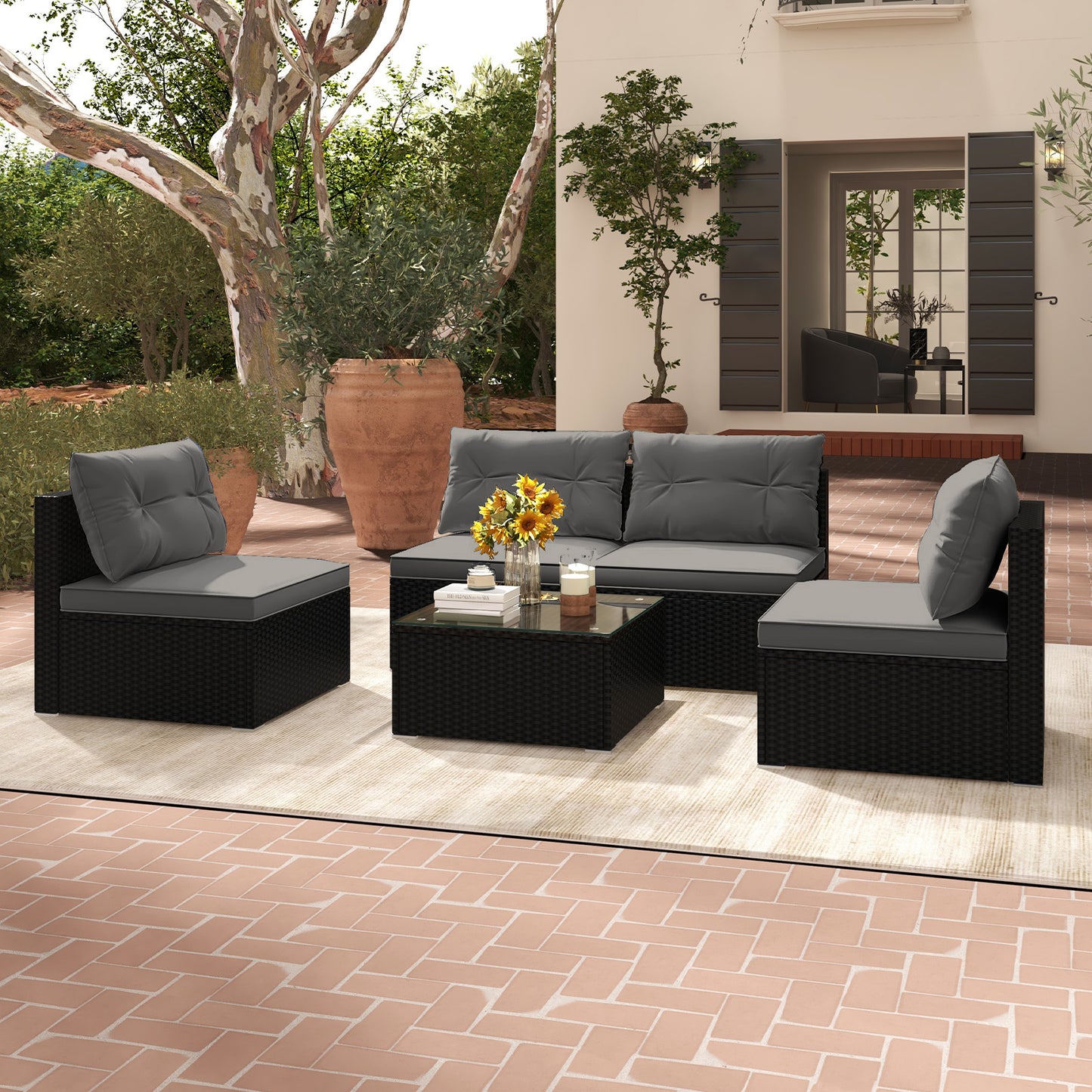 5-Piece Outdoor Patio Furniture Set with Cushions and Coffee Table, Gray Patio Conversation Sets at Gallery Canada
