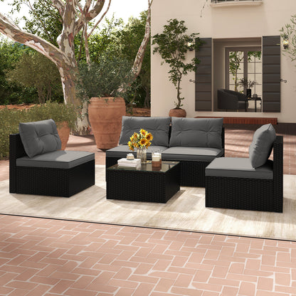 5-Piece Outdoor Patio Furniture Set with Cushions and Coffee Table, Gray Patio Conversation Sets at Gallery Canada
