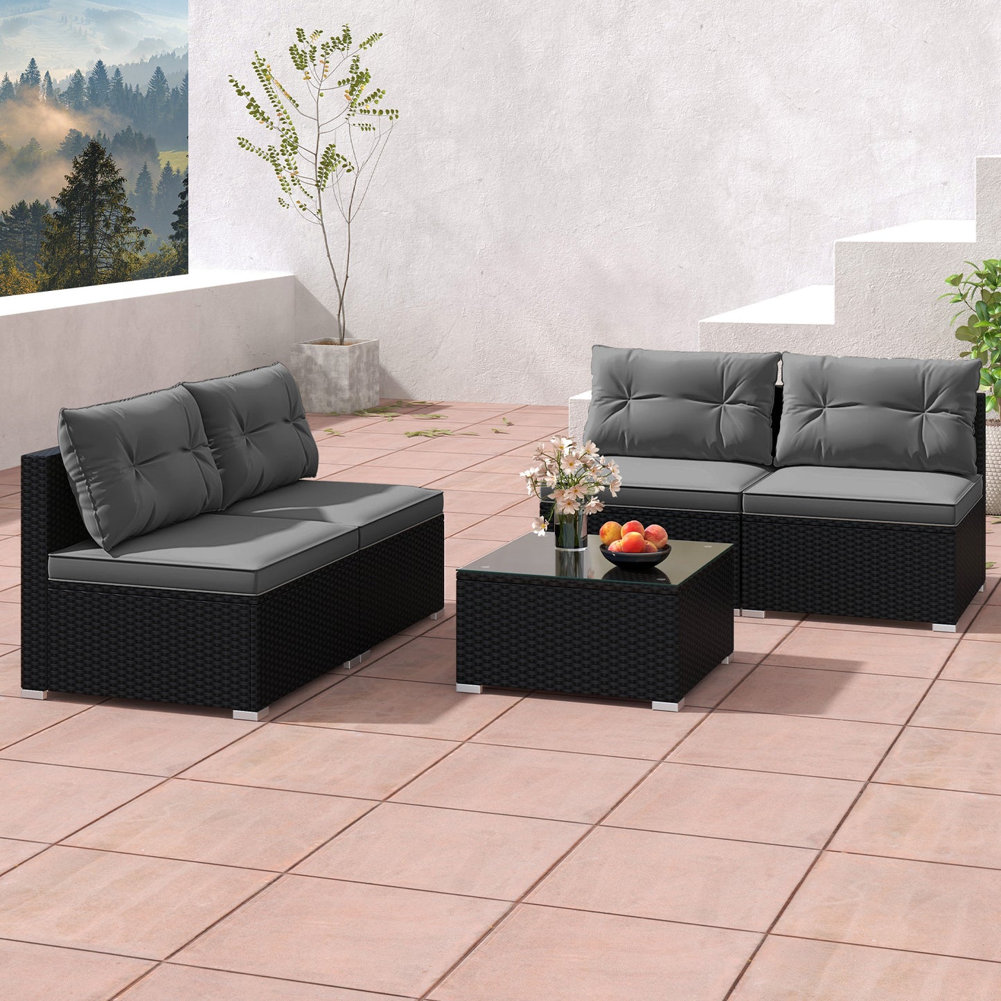 5-Piece Outdoor Patio Furniture Set with Cushions and Coffee Table, Gray Patio Conversation Sets at Gallery Canada