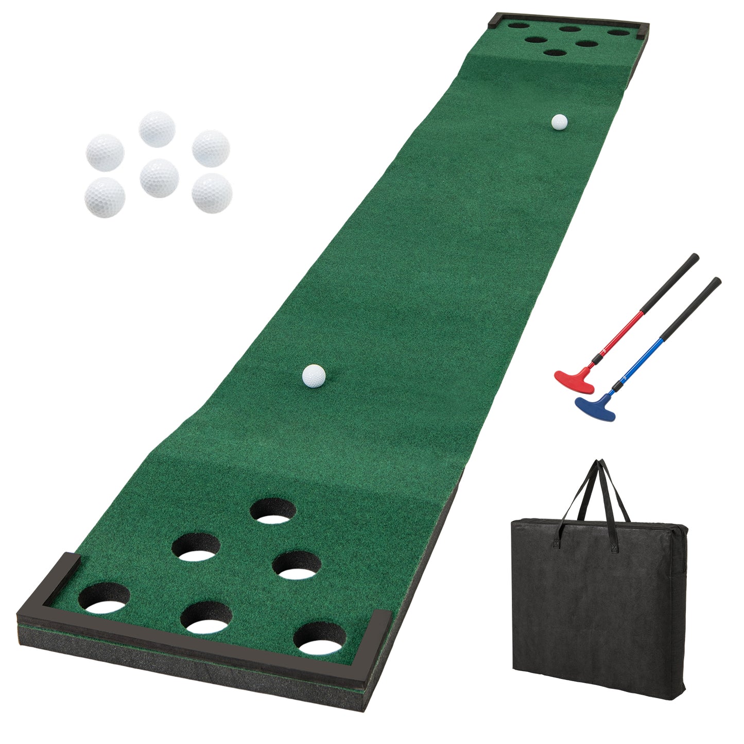 11 FT Putting Green Mat, 2 Adjustable Putters, 6 Balls, Green