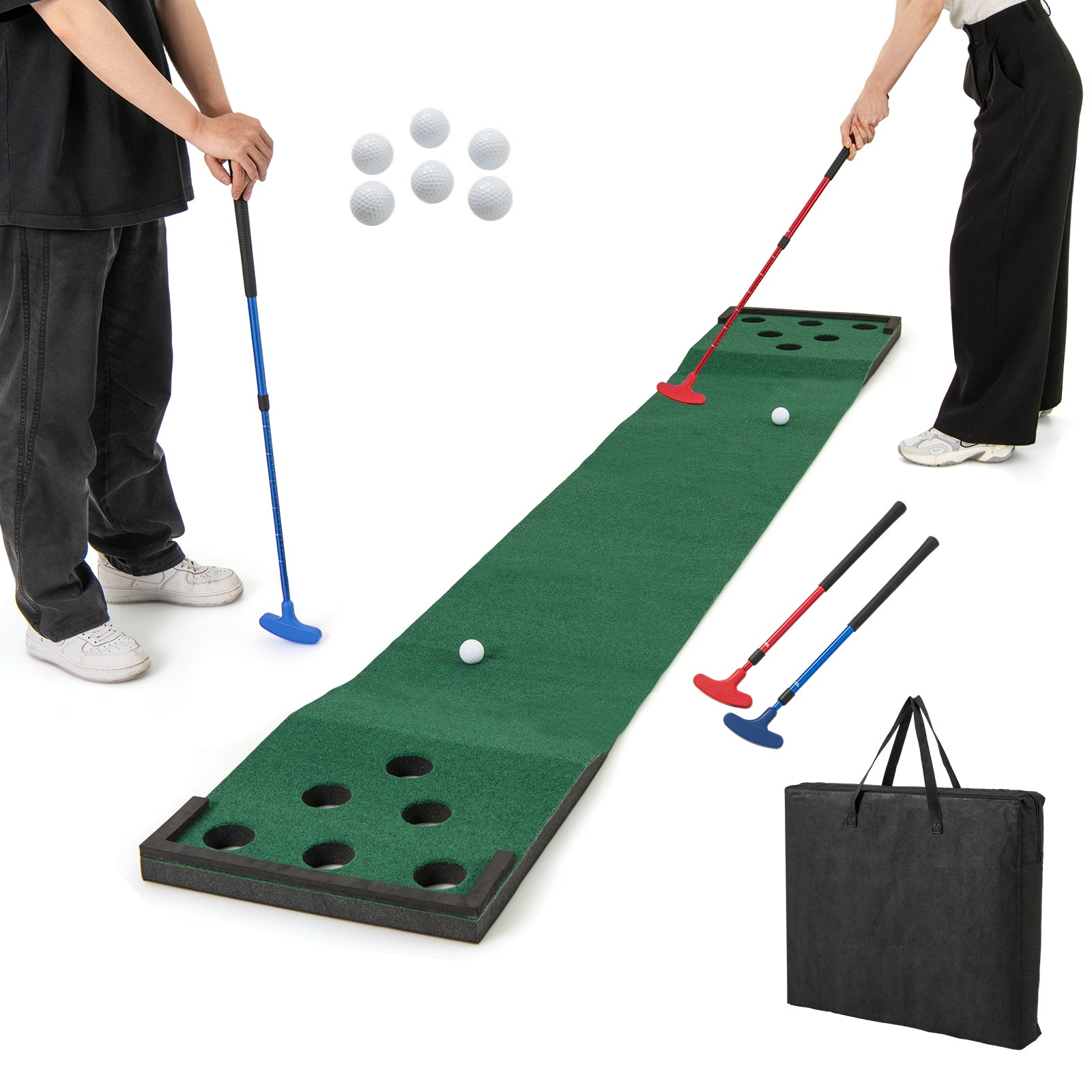 11 FT Putting Green Mat, 2 Adjustable Putters, 6 Balls, Green Golf at Gallery Canada