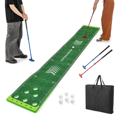 11 FT Putting Green Mat with 2 Adjustable Putters and 6 Balls, Green Golf at Gallery Canada