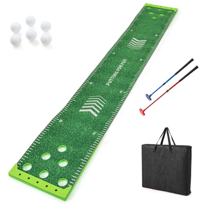 11 FT Putting Green Mat with 2 Adjustable Putters and 6 Balls, Green Golf at Gallery Canada