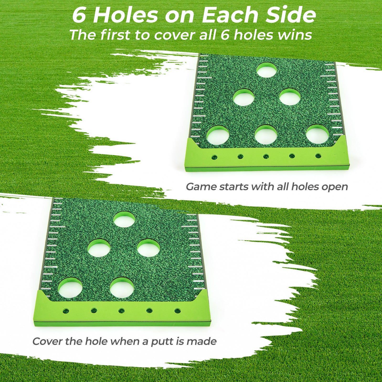 11 FT Putting Green Mat with 2 Adjustable Putters and 6 Balls, Green Golf at Gallery Canada