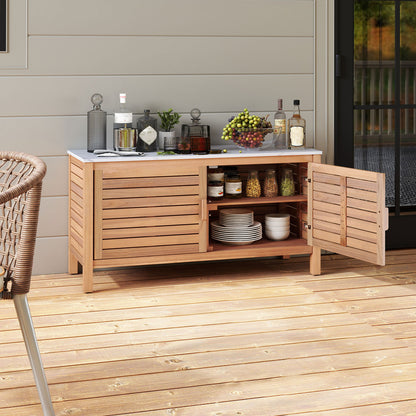 Patio Storage Cabinet, 2-Door Acacia Wood, Faux Marble Top Sheds & Outdoor Storage at Gallery Canada