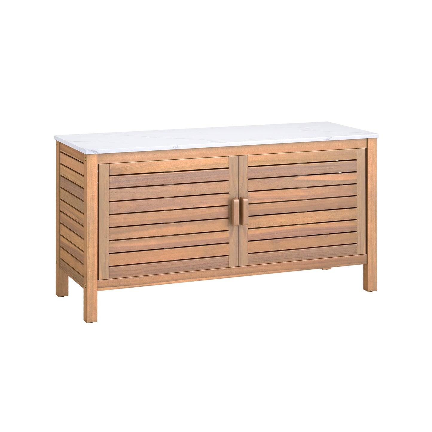 Patio Storage Cabinet, 2-Door Acacia Wood, Faux Marble Top Sheds & Outdoor Storage Options at Gallery Canada