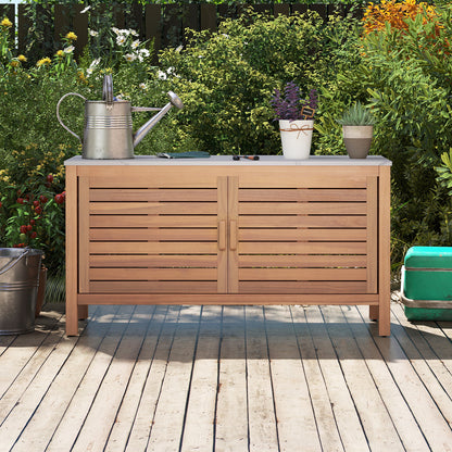Patio Storage Cabinet, 2-Door Acacia Wood, Faux Marble Top Sheds & Outdoor Storage at Gallery Canada