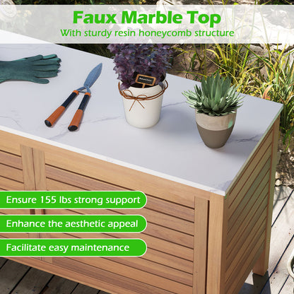 Patio Storage Cabinet, 2-Door Acacia Wood, Faux Marble Top Sheds & Outdoor Storage at Gallery Canada