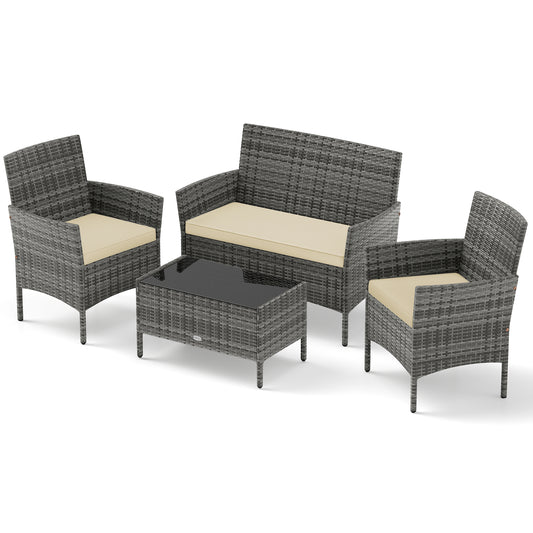 4-Piece Patio Rattan Conversation Set, Tempered Glass Coffee Table, Beige Patio Conversation Sets Beige at Gallery Canada