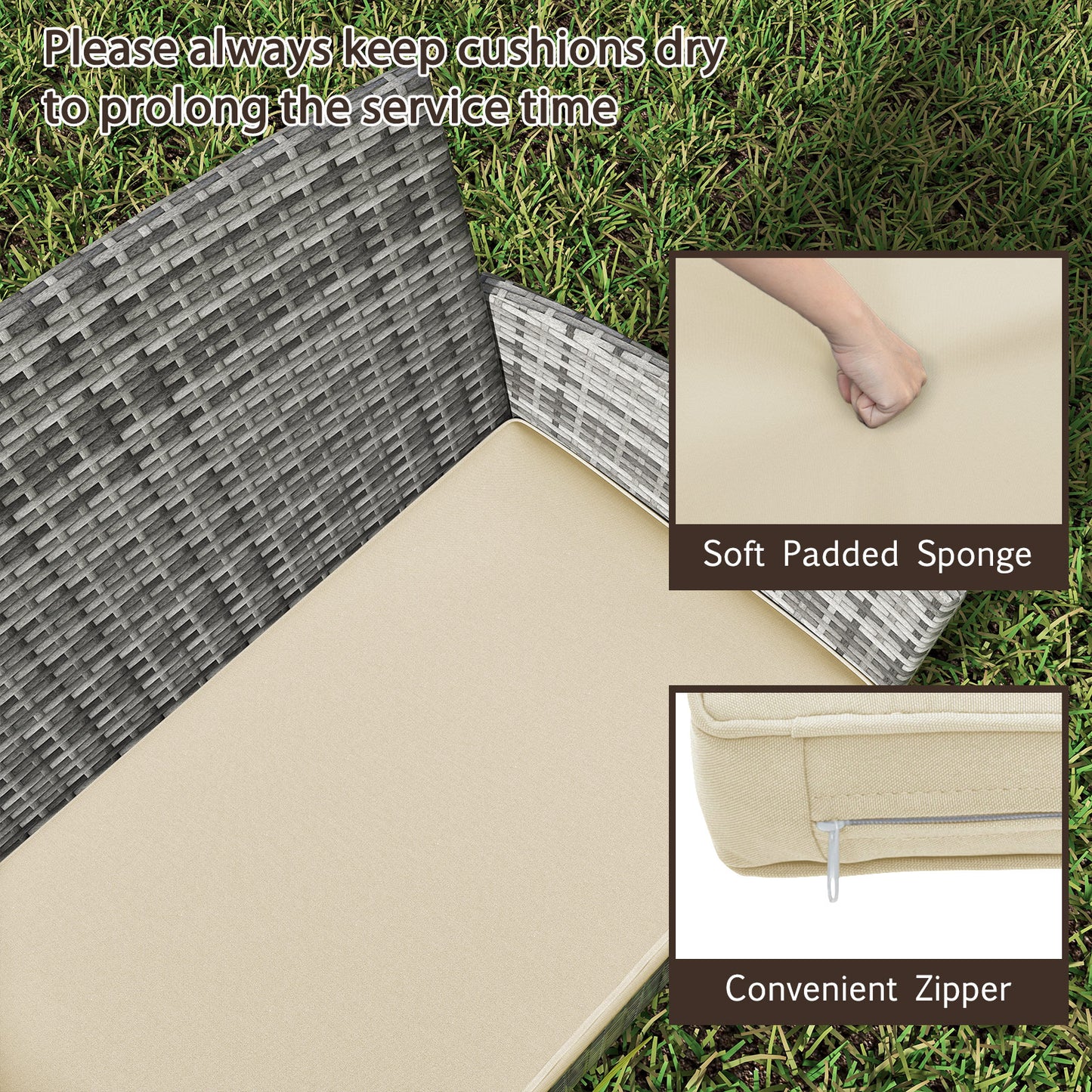 4 Pieces Patio Rattan Conversation Set with Tempered Glass Coffee Table, Beige Patio Conversation Sets at Gallery Canada