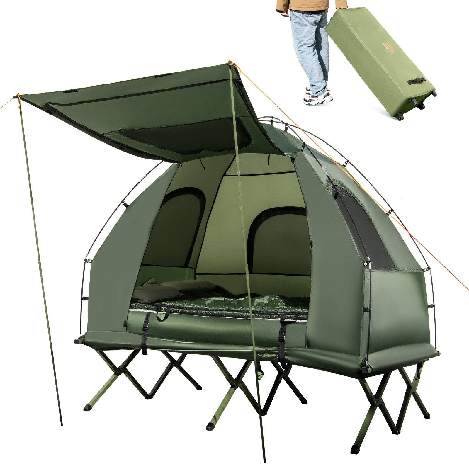 5-in-1 Foldable Tent Cot, 2-Person, Air Mattress, Sleeping Bag, Green Tents at Gallery Canada
