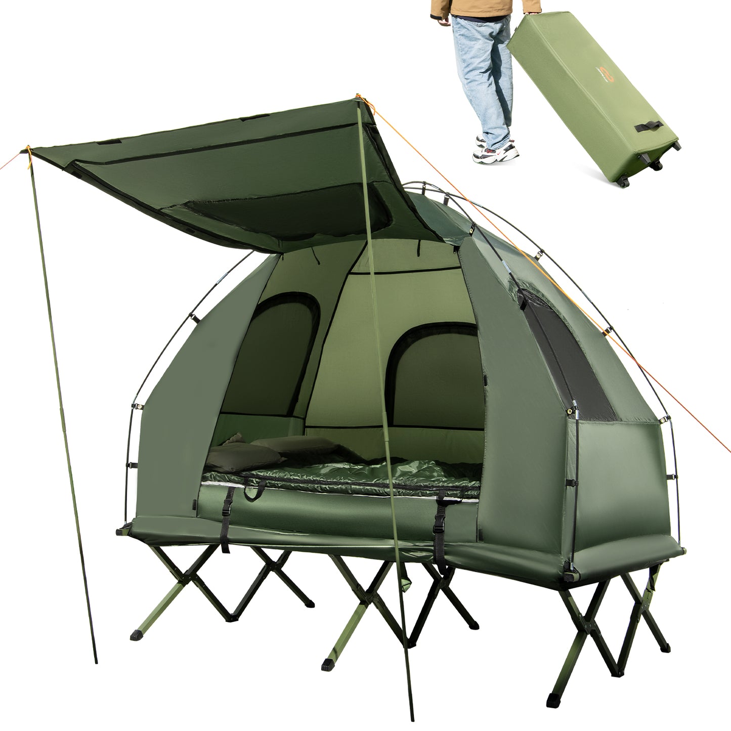 5-in-1 Foldable Tent Cot, 2-Person, Air Mattress, Sleeping Bag, Green Tents at Gallery Canada