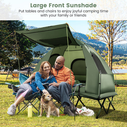 5-in-1 2-Person Foldable Outdoor Camping Tent Cot with Air Mattress and Sleeping Bag, Green Tents at Gallery Canada