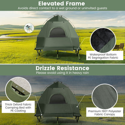 5-in-1 2-Person Foldable Outdoor Camping Tent Cot with Air Mattress and Sleeping Bag, Green Tents at Gallery Canada