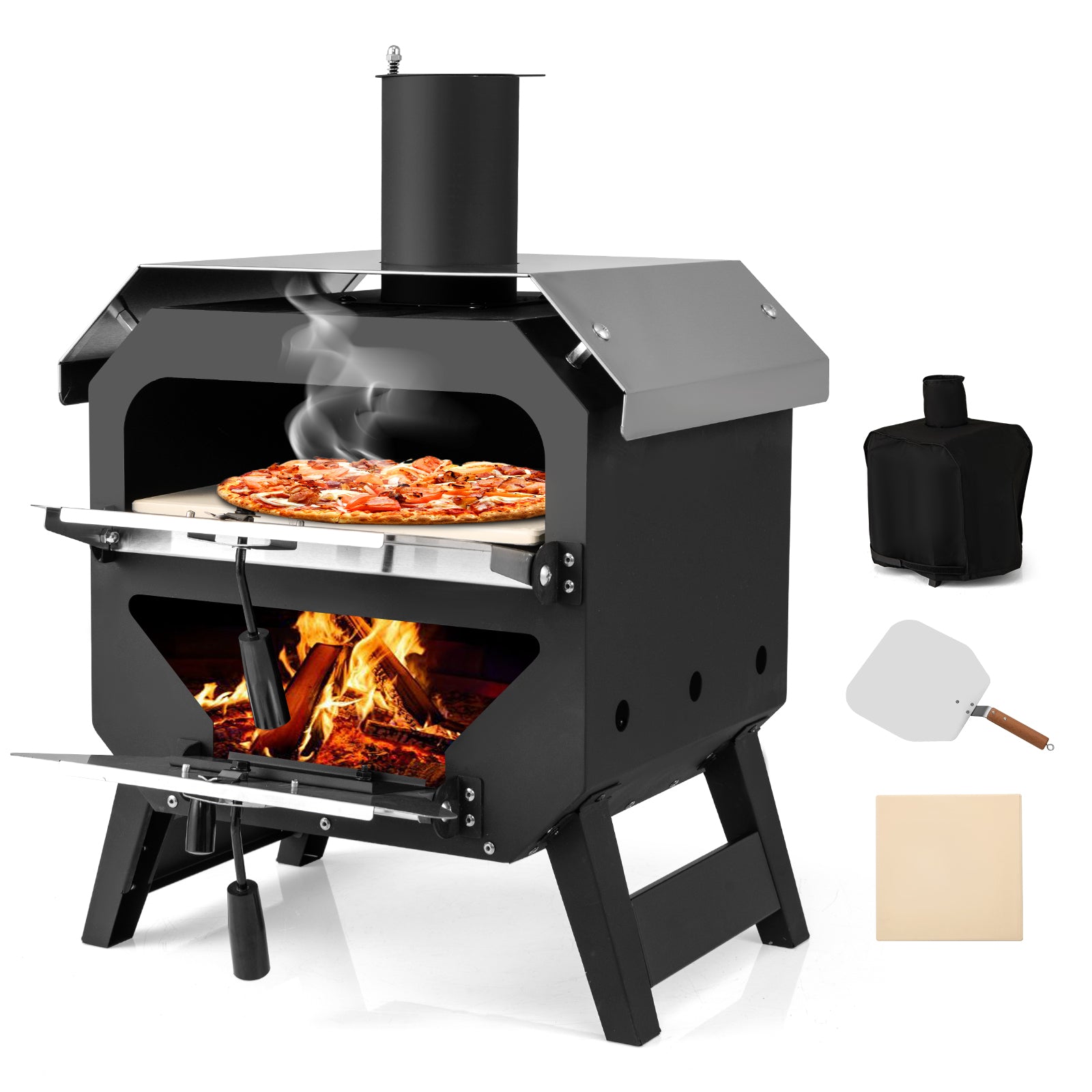 12 Inch Outdoor Pizza Oven with Pizza Stone for Patio Backyard Camping BBQ, Black Outdoor Grills at Gallery Canada