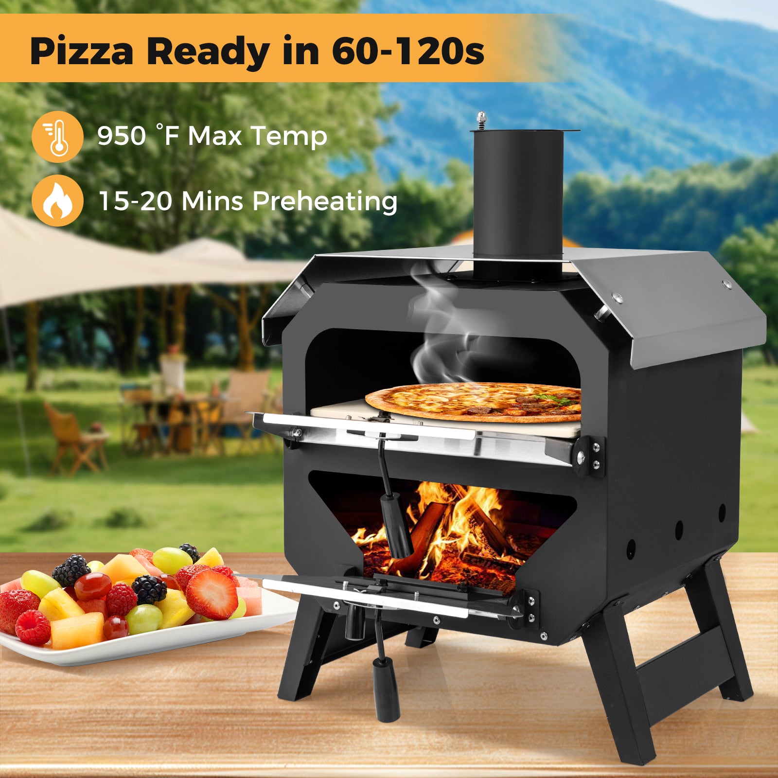 12 Inch Outdoor Pizza Oven with Pizza Stone for Patio Backyard Camping BBQ, Black Outdoor Grills at Gallery Canada
