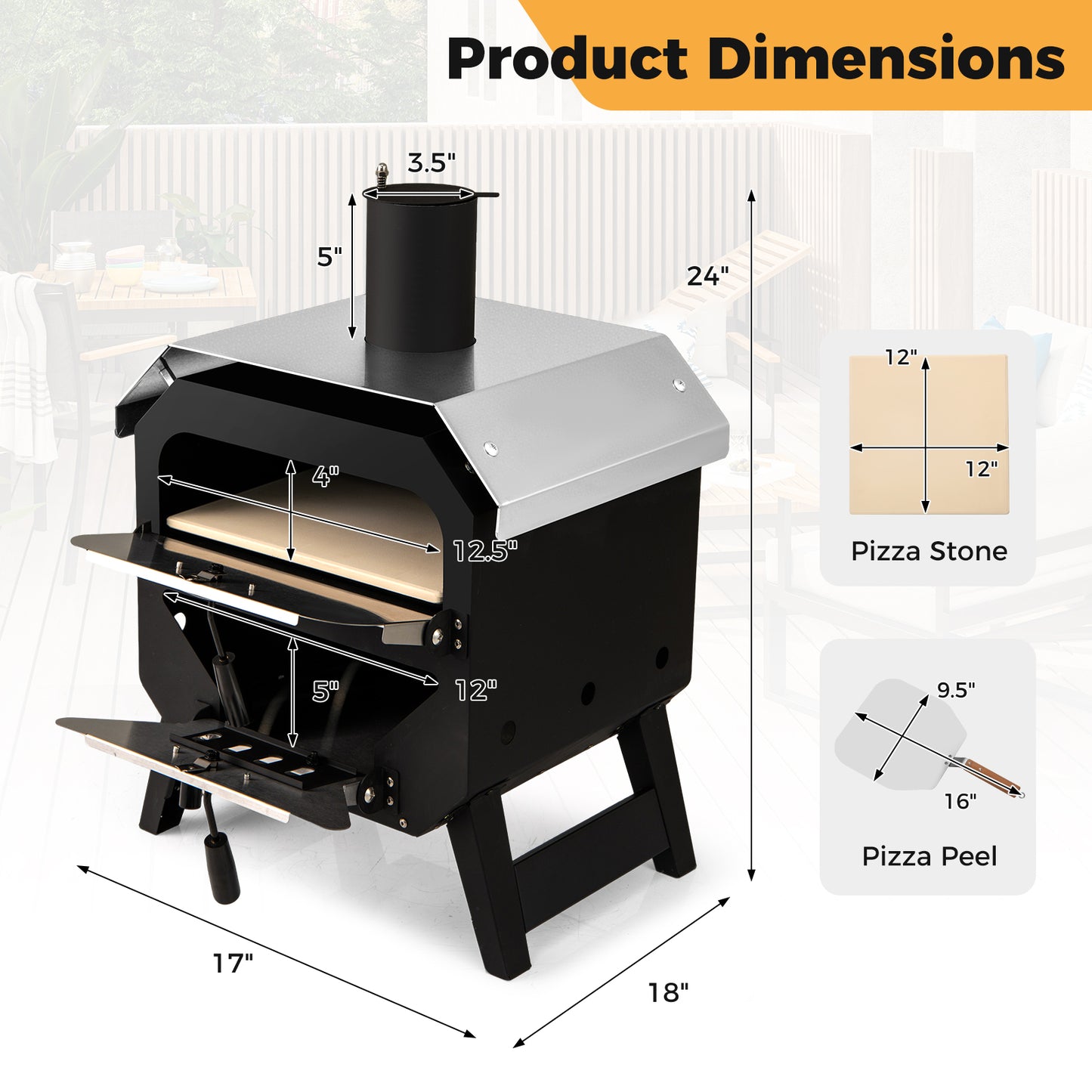 12 Inch Outdoor Pizza Oven with Pizza Stone for Patio Backyard Camping BBQ, Black Outdoor Grills at Gallery Canada