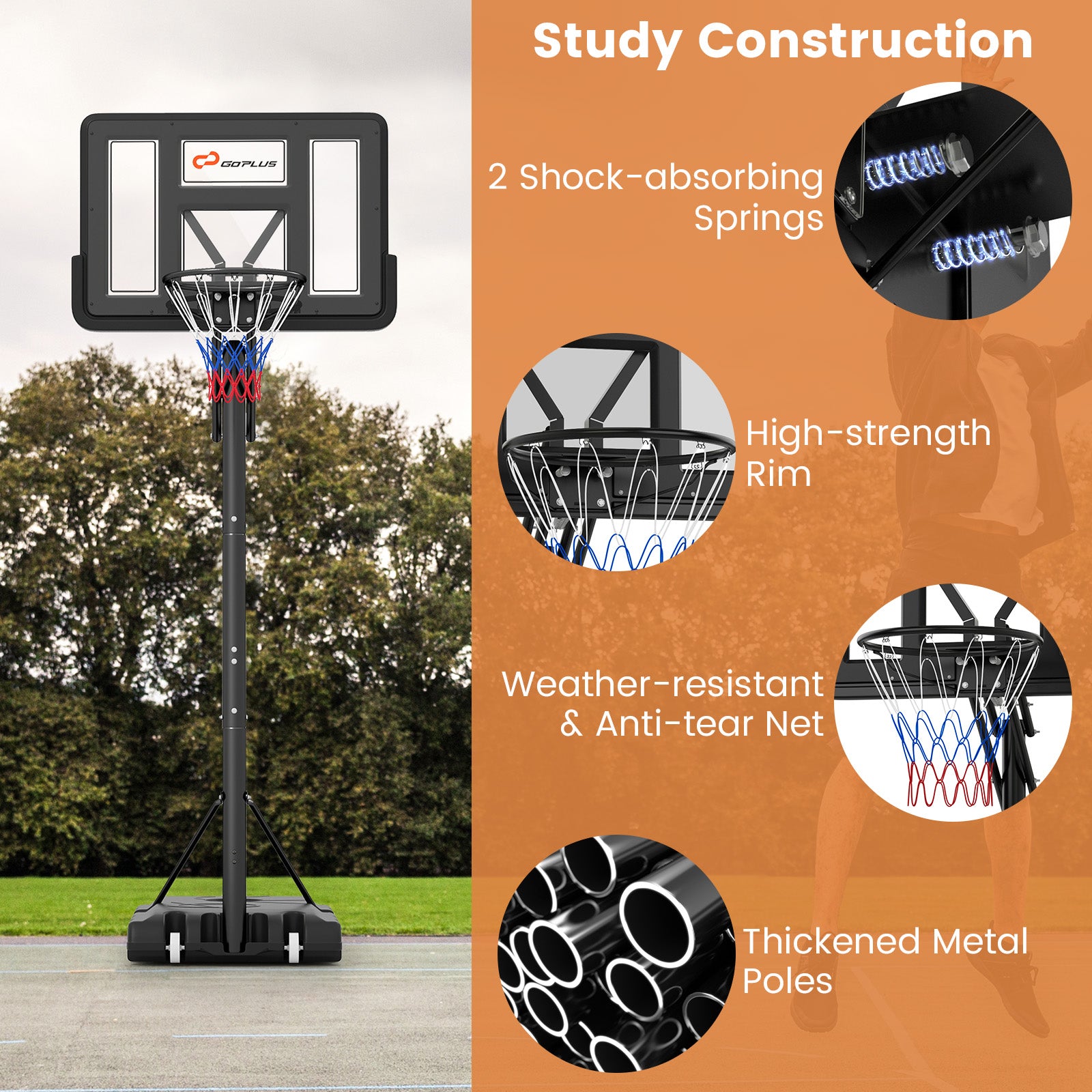 Portable Basketball Hoop with 4.6 to 10 Feet 10-Level Height Adjustable, Black Sport Equipments at Gallery Canada
