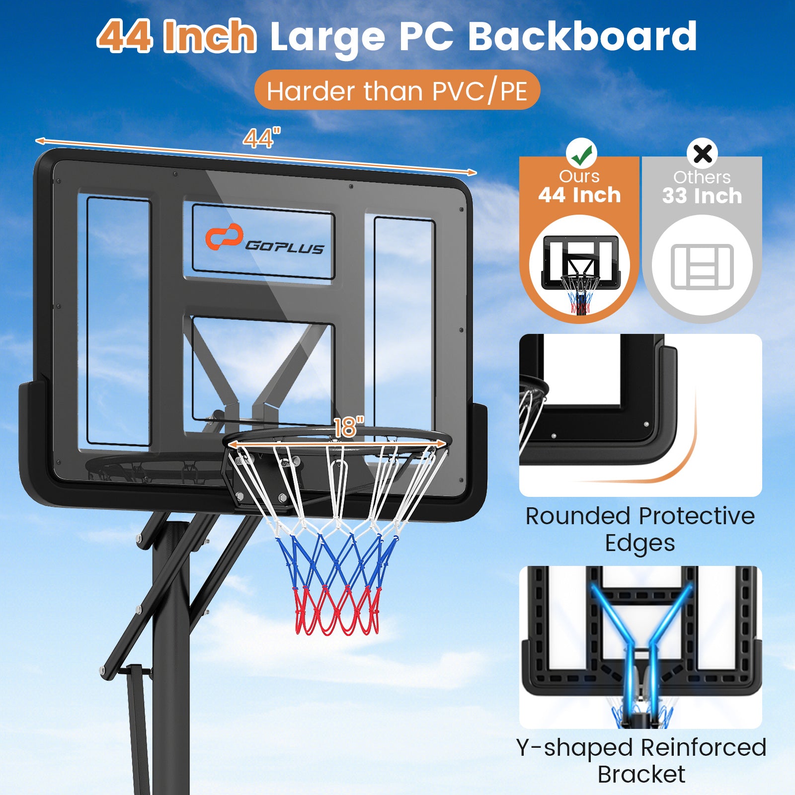 Portable Basketball Hoop with 4.6 to 10 Feet 10-Level Height Adjustable, Black Sport Equipments at Gallery Canada