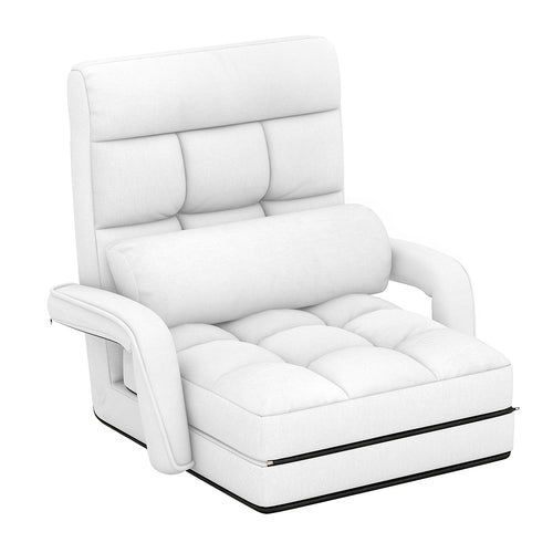 Folding Lazy Floor Chair Sofa with Pillow and Armrests, White