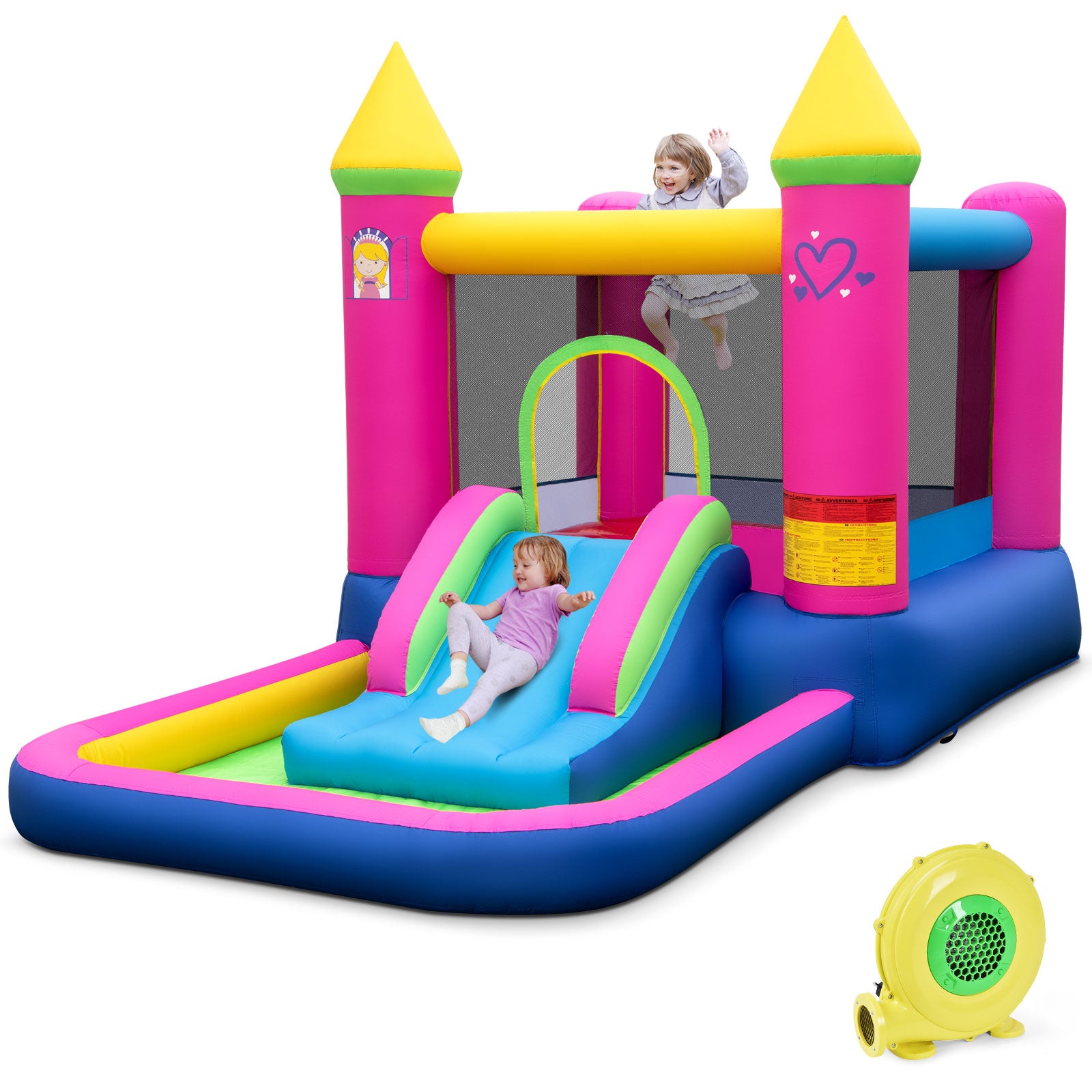 Inflatable Bounce House, 4-in-1 Princess Bouncer Castle, 480 Blower, Multicolor Bounce House at Gallery Canada