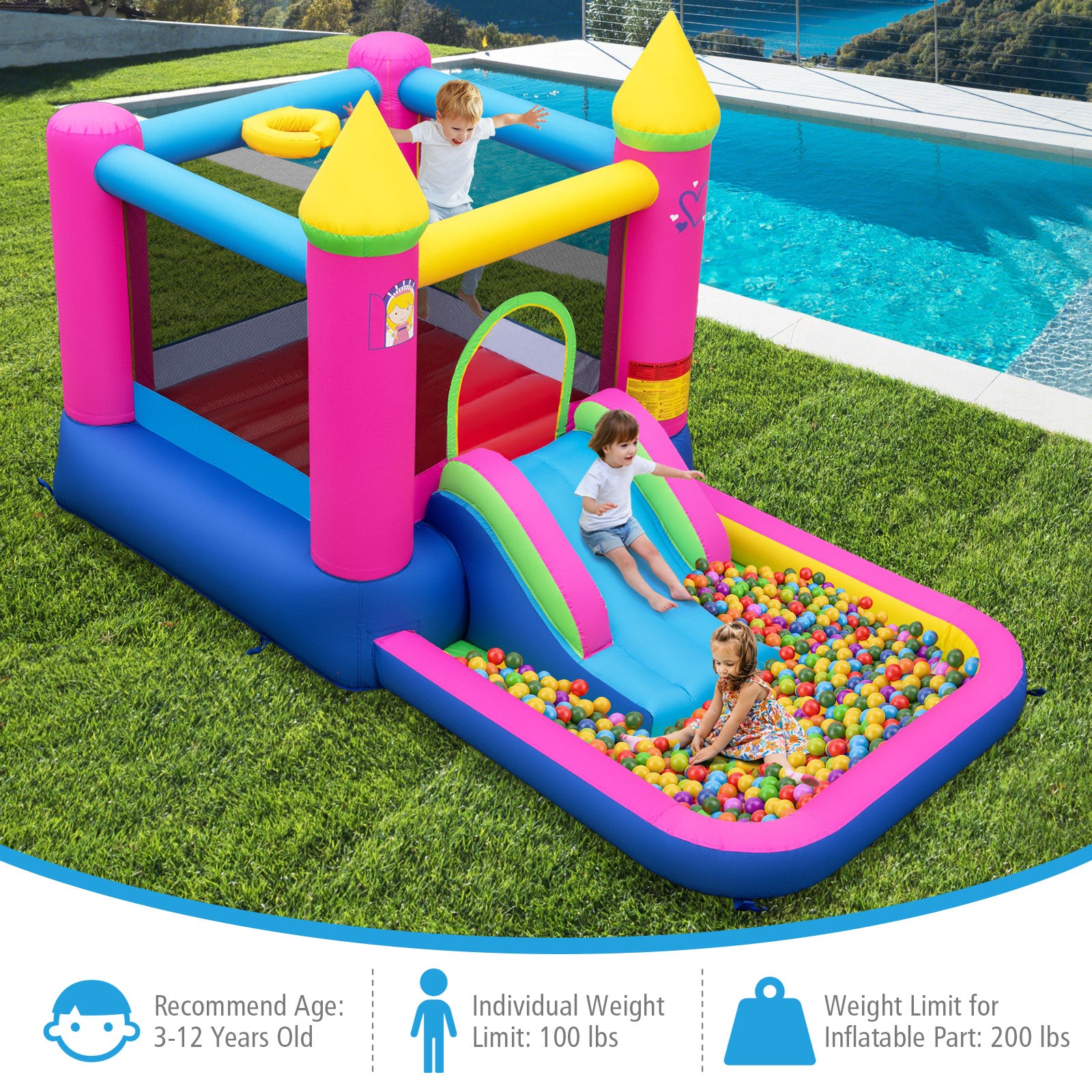 Inflatable Bounce House 4-in-1 Kids Princess-themed Bouncer Blow-up Bouncy Castle with 480 Blower, Multicolor Bounce House at Gallery Canada