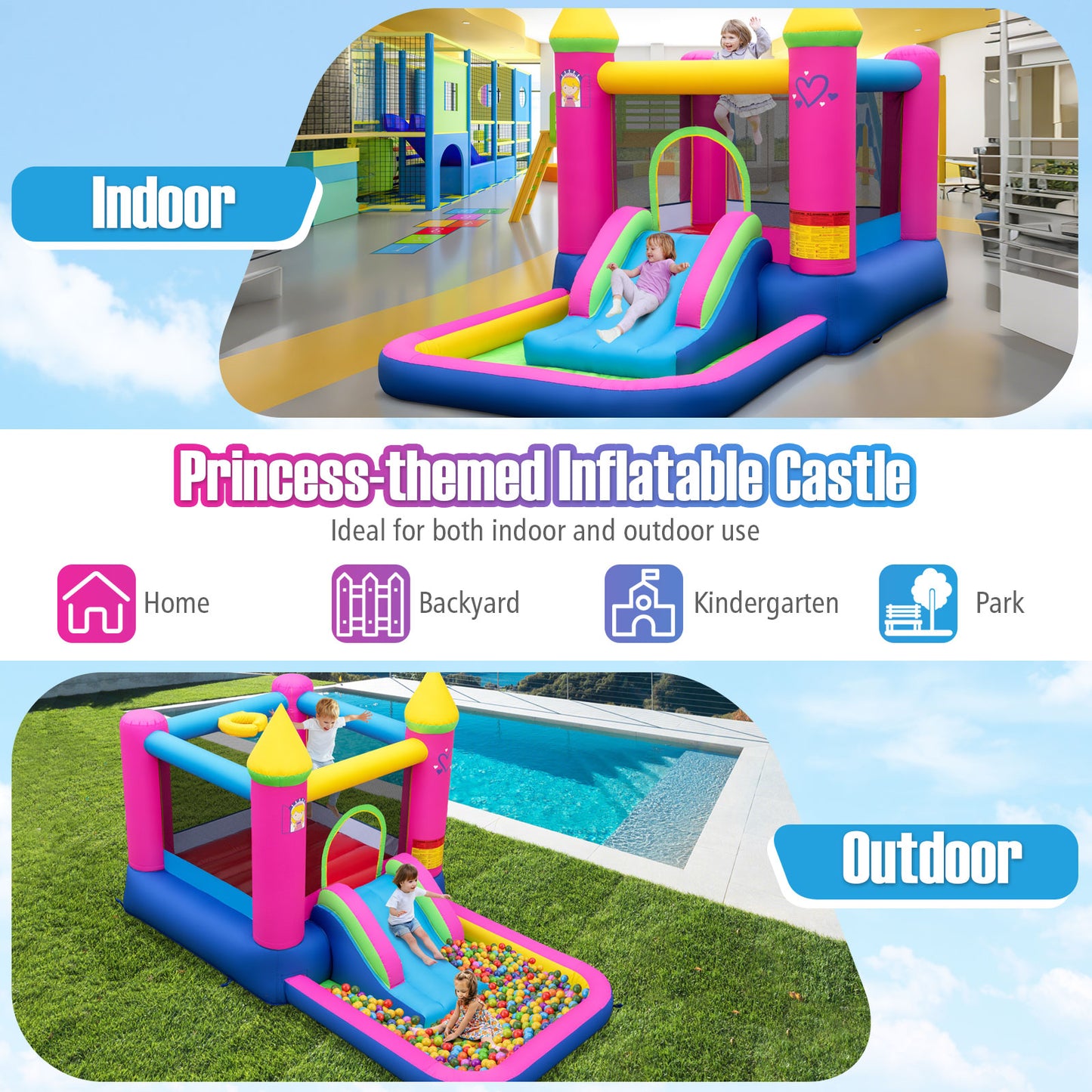 Inflatable Bounce House, 4-in-1 Princess Bouncer Castle, 480 Blower, Multicolor Bounce House at Gallery Canada
