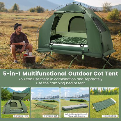 1-Person Folding Camping Tent with Sunshade, Air Mattress, Green Tents at Gallery Canada